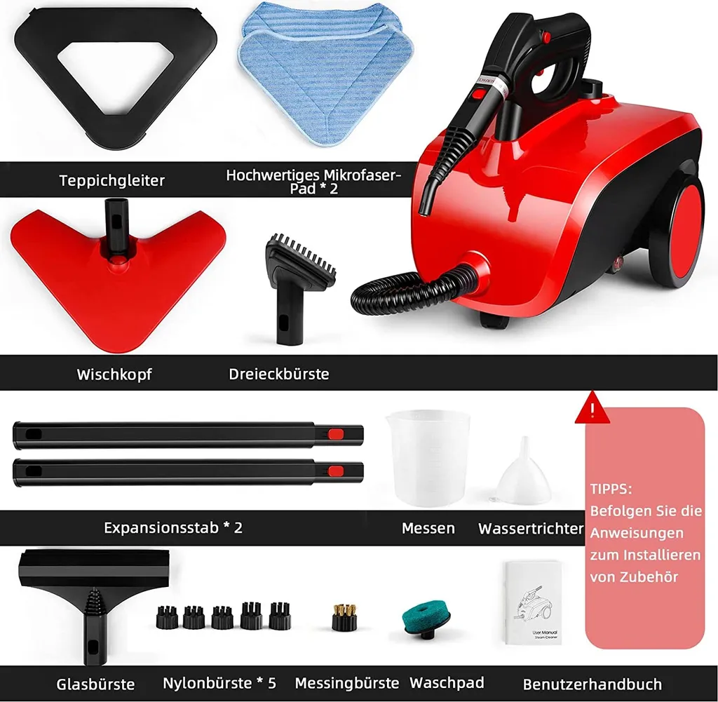 Dampfreiniger, Multifunktions-Dampfreiniger 1500W 1,5L Wassertank, 4,87m Netzkabel, Mit 18 Zubehörteilen, Geeignet Für Fußböden, Autositze, Matratzen, Küchen, Badezimmer, Fenster, Teppiche Usw 9 Dampfreiniger, Multifunktions-Dampfreiniger 1500W 1,5L Wassertank, 4,87m Netzkabel, Mit 18 Zubehörteilen, Geeignet Für Fußböden, Autositze, Matratzen, Küchen, Badezimmer, Fenster, Teppiche Usw – Bild 7