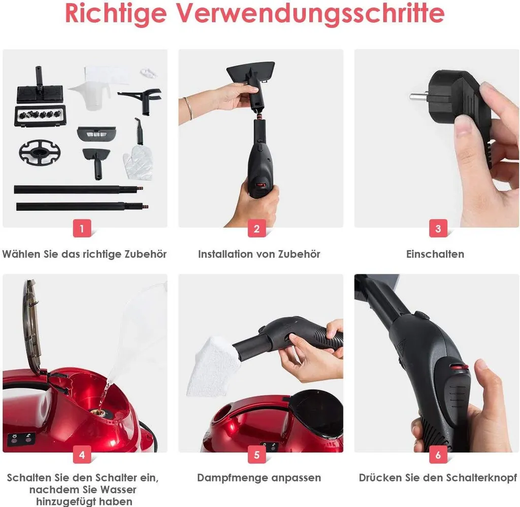 COSTWAY Dampfreiniger Mit 19 Zubehoerteilen, Bodendampfreiniger Fuer Teppiche, Fussboeden, Fenster Und Autos / 2000W / 4 Bar / 1,5L Tank/bis 108℃ / LED/Dampfzeit Bis 45 Min. 5 COSTWAY Dampfreiniger Mit 19 Zubehoerteilen, Bodendampfreiniger Fuer Teppiche, Fussboeden, Fenster Und Autos / 2000W / 4 Bar / 1,5L Tank/bis 108℃ / LED/Dampfzeit Bis 45 Min. – Bild 4