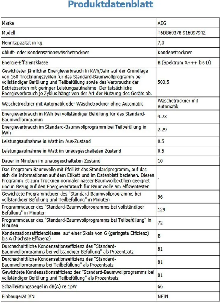 AEG - T6DB60378 - Kondenstrockner - 7 Kg 12 AEG - T6DB60378 - Kondenstrockner - 7 Kg – Bild 10