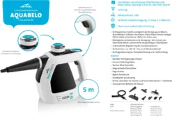 ETA AQUABELO Handdampfreiniger ETA126490000, 1000 W , Betriebsdruck 3 Bar, Dampf In 2-3 Minuten, Wassertankvolumen 220 Ml, Kabellänge 5 M 29 ETA AQUABELO Handdampfreiniger ETA126490000, 1000 W , Betriebsdruck 3 Bar, Dampf In 2-3 Minuten, Wassertankvolumen 220 Ml, Kabellänge 5 M -Philips Verkaufsgeschäft 99174c175e40e334d9d055dbc77572f1