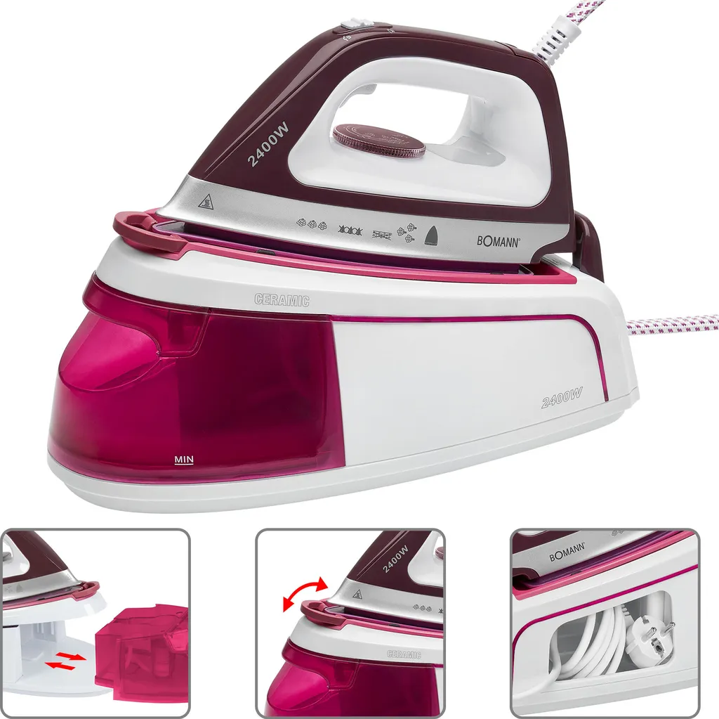Bomann DBS 6034 CB Dampfbügelstation, Superglide-Keramiksohle, 3,5 Bar Dampfdruck, Elektronisches Anti-Tropf-System, 2300W, Weiß-flieder 6 Bomann DBS 6034 CB Dampfbügelstation, Superglide-Keramiksohle, 3,5 Bar Dampfdruck, Elektronisches Anti-Tropf-System, 2300W, Weiß-flieder – Bild 4