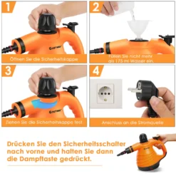 COSTWAY Dampfreiniger Inkl. 9 Zubehör, Handdampfreiniger, Dampfreinigen Handgerät 3 Bar / 250ml / 1050W / 4min Aufheizzeit/für Teppiche, Vorhänge, Autositze, Küche (Orange) 10 COSTWAY Dampfreiniger Inkl. 9 Zubehör, Handdampfreiniger, Dampfreinigen Handgerät 3 Bar / 250ml / 1050W / 4min Aufheizzeit/für Teppiche, Vorhänge, Autositze, Küche (Orange) -Philips Verkaufsgeschäft ab6b72575a02a7bb3d09a5f17951ac61