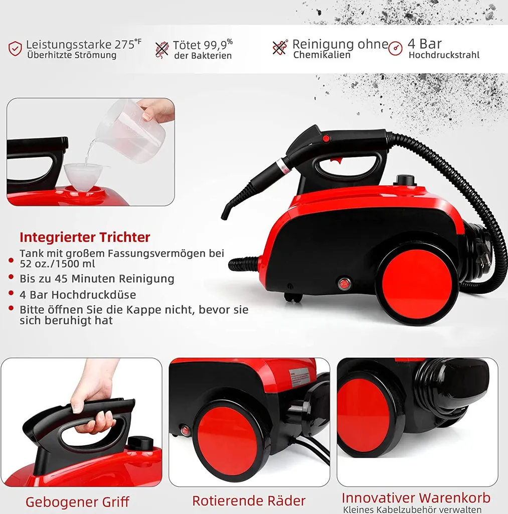 Dampfreiniger, Multifunktions-Dampfreiniger 1500W 1,5L Wassertank, 4,87m Netzkabel, Mit 18 Zubehörteilen, Geeignet Für Fußböden, Autositze, Matratzen, Küchen, Badezimmer, Fenster, Teppiche Usw 8 Dampfreiniger, Multifunktions-Dampfreiniger 1500W 1,5L Wassertank, 4,87m Netzkabel, Mit 18 Zubehörteilen, Geeignet Für Fußböden, Autositze, Matratzen, Küchen, Badezimmer, Fenster, Teppiche Usw – Bild 6