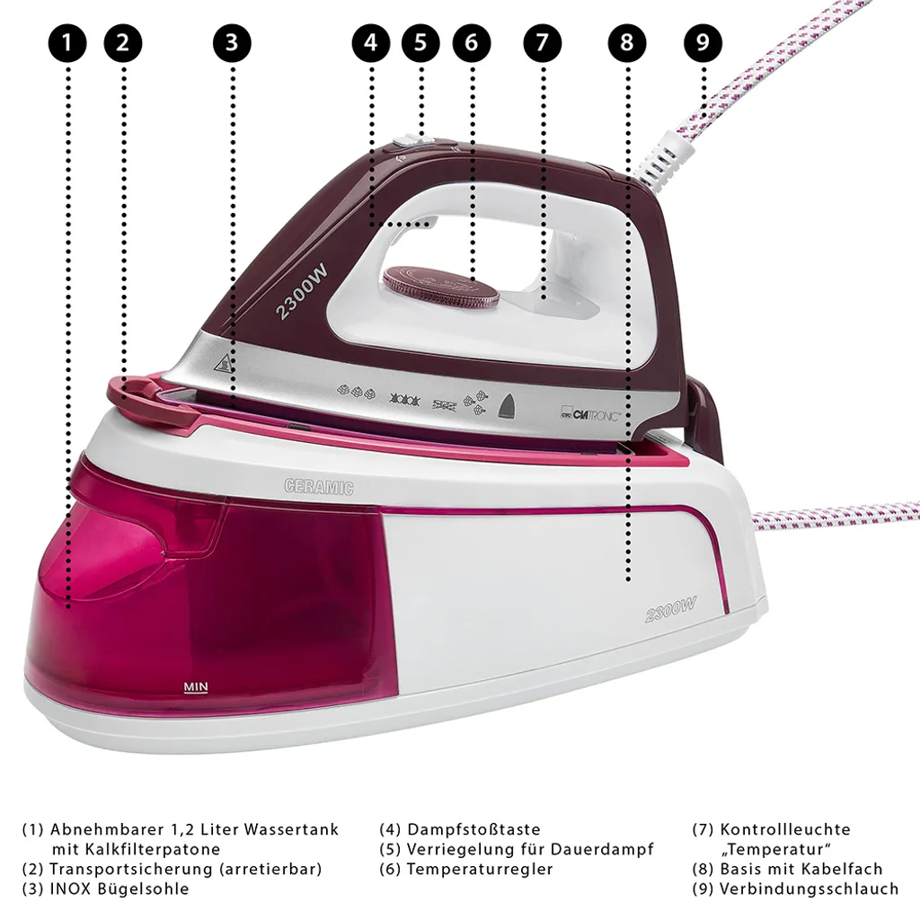 CLATRONIC Dampfbügelstation Bügeleisen Dampfstation Keramiksohle 2300 W, DBS 3749 10 CLATRONIC Dampfbügelstation Bügeleisen Dampfstation Keramiksohle 2300 W, DBS 3749 – Bild 8